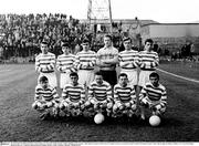 28 April 1965; The Shamrock Rovers team. Back row, from left, Jackie Mooney, Paddy Mulligan, Pat Courtney, Mick Smyth, Tommy Farrell, Tony O'Connell. Front row, from left, Frank O'Neill, Noel Dunne, Ronnie Nolan, John Keogh and Johnny Fullham. FAI Cup Final Replay, Shamrock Rovers v Limerick, Dalymount Park, Dublin. Picture credit; Connolly Collection / SPORTSFILE