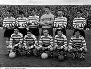 25 April 1965; The Shamrock Rovers team. Back row, from left, Jackie Mooney, Paddy Mulligan, Tommy Farrell, Mick Smyth, Ronnie Nolan, Johnny Fullham. Front row, from left, Pat Courtney, Frank O'Neill, Liam Tuohy, John Keogh and Noel Dunne. FAI Cup Final, Shamrock Rovers v Limerick, Dalymount Park, Dublin. Picture credit; Connolly Collection / SPORTSFILE