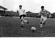 7 March 1965; Noel Dunne, Shamrock Rovers, in action against Brendan Masterson, Dundalk. FAI Cup Second Round, Shamrock Rovers v Dundalk, Glenmalure Park, Miltown, Dublin. Picture credit; Connolly Collection / SPORTSFILE