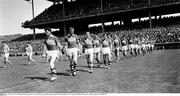 1965; The Kerry and Dublin teams parade before the start of the game. National Football League Semi-Final, Dublin v Kerry, Croke Park, Dublin. Picture credit; Connolly Collection / SPORTSFILE