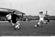 7 March 1965; A general view of Noel Dunne, Shamrock Rovers, on the attack during their FAI Cup Second Round victory over Dundalk. FAI Cup Second Round, Shamrock Rovers v Dundalk, Glenmalure Park, Miltown, Dublin. Picture credit; Connolly Collection / SPORTSFILE