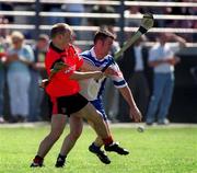 13 May 2001; Martin Coulter Jr of Down is tackled by Tomas Keane of New York during the Ulster Senior Hurling Championship Quarter-Final match between New York and Down at Gaelic Park in New York City, USA. Photo by Aoife Rice/Sportsfile