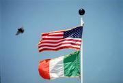 13 May 2001; The American and Irish flag fly high during the Ulster Senior Hurling Championship Quarter-Final match between New York and Down at Gaelic Park in New York City, USA. Photo by Aoife Rice/Sportsfile