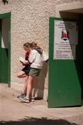 13 May 2001; Programme sellers Aisling Smith and Allison Traynor ahead of the Ulster Senior Hurling Championship Quarter-Final match between New York and Down at Gaelic Park in New York City, USA. Photo by Aoife Rice/Sportsfile