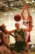 16 May 2001; Susan Moran, 10, of Ireland in action against Michelle Brown, 4, and Katie Crowley, 8, of England during the European Women's Basketball Championship Qualifiers match between Ireland and England at the University of Limerick in Limerick. Photo by Brendan Moran/Sportsfile