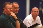 16 May 2001; The Ireland Senior Women's Basketball team coaching staff, from left, Head Coach Gerry Fitzpatrick, Assistant Coach Bill Cardarelli and Assistant Coach Pat McKenna during the European Women's Basketball Championship Qualifiers match between Ireland and England at the University of Limerick in Limerick. Photo by Brendan Moran/Sportsfile