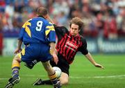 13 May 2001; Kevin Hunt of Bohemians in action against Keith O'Connor of Longford Town during the Harp Lager FAI Cup Final match between Bohemians and Longford Town at Tolka Park in Dublin. Photo by David Maher/Sportsfile