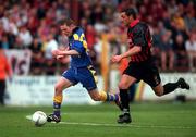 13 May 2001; Sean Prunty of Longford Town in action against Dave Morrison of Bohemians during the Harp Lager FAI Cup Final match between Bohemians and Longford Town at Tolka Park in Dublin. Photo by David Maher/Sportsfile