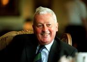 18 May 2001; Brendan Menton, Honorary Treasurer, Football Association of Ireland, relaxes in the foyer of the Green Isle Hotel, Dublin, during the time that he was asked to leave the  FAI Board of Management meeting  prior to a  National Council meeting to appoint a new Chief Executive. Photo by David Maher/Sportsfile