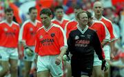 20 May 2001; Armagh Captain Kieran McGeeney leads his side in the pre-match parade during the Bank of Ireland Ulster Senior Football Championship Quarter-Final match between Tyrone and Armagh at St Tiernach's Park in Clones, Monaghan. Photo by Damien Eagers/Sportsfile