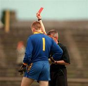 19 May 2001; Roscommon goalkeeper Shane Curran is sent off by referee Jimmy McKee during the Bank of Ireland All-Ireland Connacht Senior Football Championship Quarter-Final match between Roscommon and New York at Dr Hyde Park in Roscommon. Photo by Aoife Rice/Sportsfile
