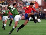 13 October 1993; Niall Quinn of Republic of Ireland in action against Nadal of Spain during the FIFA World Cup Qualifier match between Republic of Ireland and Spain at Lansdowne Road in Dublin. Photo by Ray McManus/Sportsfile