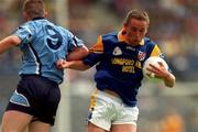 27 May 2001; Ian Browne of Longford in action against Darren Homan of Dublin during the Bank of Ireland Leinster Senior Football Championship Quarter-Final match between Dublin and Longford at Croke Park in Dublin. Photo by Brendan Moran/Sportsfile