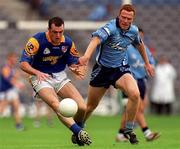27 May 2001; Paul Barden of Longford in action against Peadar Andrews of Dublin during the Bank of Ireland Leinster Senior Football Championship Quarter-Final match between Dublin and Longford at Croke Park in Dublin. Photo by Brendan Moran/Sportsfile