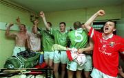 27 May 2001; Limerick players celebrate in the dressing room following the Guinness Munster Senior Hurling Championship Quarter-Final match between Cork and Limerick at Páirc Uí Chaoimh in Cork. Photo by Ray McManus/Sportsfile