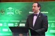 31 March 2016; Warren Zola, Executive Director of the Boston College Chief Executives Club, speaking at the unveiling of Trinity College Dublin as the Welcome Village for this September’s Aer Lingus College Football Classic in the Aviva Stadium between Boston College and Georgia Tech. Tickets, from €35 go on general sale next Wednesday, April 6th at 9.00am via Ticketmaster. Trinity College, Dublin. Picture credit: Brendan Moran / SPORTSFILE