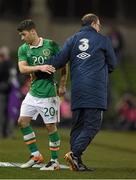 29 March 2016; Republic of Ireland manager Martin O'Neill with Wes Hoolahan, Republic of Ireland, as he comes from the pitch having been substituted. 3 International Friendly, Republic of Ireland v Slovakia. Aviva Stadium, Lansdowne Road, Dublin. Picture credit: Brendan Moran / SPORTSFILE