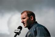 27 March 2016; Roscommon manager Fergal O'Donnell is interviewed by TG4 before the game. Allianz Football League Division 1 Round 6, Roscommon v Mayo. Dr Hyde Park, Roscommon.  Picture credit: Brendan Moran / SPORTSFILE