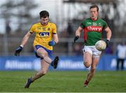 27 March 2016; Cathal Cregg, Roscommon, in action against Donal Vaughan, Mayo. Allianz Football League Division 1 Round 6, Roscommon v Mayo. Dr Hyde Park, Roscommon.  Picture credit: Brendan Moran / SPORTSFILE