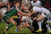 1 April 2016; Sean Reidy, Ulster, held up short of the line by Peter Robb, Connacht. Guinness PRO12 Round 19, Ulster v  Connacht. Kingspan Stadium, Ravenhill Park, Belfast. Picture credit: Oliver McVeigh / SPORTSFILE