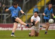 2 April 2016; Con O'Callaghan, Dublin, shoots to score his side's 1st goal despite the efforts of Ryan Houlihan, Kildare. EirGrid Leinster GAA Football U21 Championship Final, Dublin v Kildare. Páirc Táilteann, Navan, Co. Meath.  Photo by Sportsfile