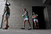 28 March 2010; Mayo players, from left, Trevor Howley, Conor Mortimer, and Andy Moran, make their way out for the start of the match. Allianz GAA Football National League, Division 1, Round 6, Mayo v Monaghan, McHale Park, Castlebar, Co. Mayo. Picture credit: Brian Lawless / SPORTSFILE