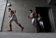 28 March 2010; Mayo players, from left, Andy Moran, Kevin McLoughlin, and Donal Vaughan, make their way from the dressing room for the start of the match. Allianz GAA Football National League, Division 1, Round 6, Mayo v Monaghan, McHale Park, Castlebar, Co. Mayo. Picture credit: Brian Lawless / SPORTSFILE