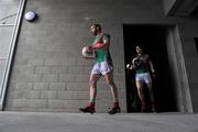28 March 2010; Mayo captain Trevor Mortimer, with Seamus O'Shea, leads his side from the dressing room for the start of the match. Allianz GAA Football National League, Division 1, Round 6, Mayo v Monaghan, McHale Park, Castlebar, Co. Mayo. Picture credit: Brian Lawless / SPORTSFILE
