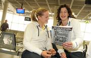 31 March 2010; Galway footballers, Una Carroll, left, and Anne Marie McDonagh in Dublin Airport prior to departure for San Francisco ahead of the TG4 O'Neill's Ladies Football All-Stars Tour. Dublin Airport, Dublin. Picture credit: Brendan Moran / SPORTSFILE