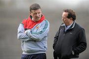 28 March 2010; Mayo manager John O'Mahony in conversation with RTE commentator Marty Morrissey before the match. Allianz GAA Football National League, Division 1, Round 6, Mayo v Monaghan, McHale Park, Castlebar, Co. Mayo. Picture credit: Brian Lawless / SPORTSFILE