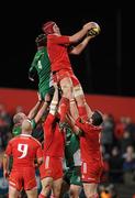 18 March 2010; Billy Holland, Munster, wins possession in the line-out against Lou Reed, Scarlets. Celtic League, Munster v Scarlets, Musgrave Park, Cork. Picture credit: Matt Browne / SPORTSFILE