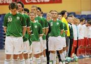 31 March 2010; The Republic of Ireland team stand for the National Anthem. International Futsal Friendly, Republic of Ireland v Norway, National Basketball Arena, Tallaght, Dublin. Picture credit: Matt Browne / SPORTSFILE