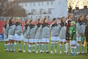 31 March 2010; The Republic of Ireland team during the playing of the National Anthem. 2011 FIFA Women's World Cup Qualifier, Republic of Ireland v Switzerland, Richmond Park, Dublin. Picture credit: David Maher / SPORTSFILE