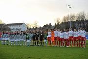 31 March 2010; The Republic of Ireland and Switzerland teams line up before the start of the match. 2011 FIFA Women's World Cup Qualifier, Republic of Ireland v Switzerland, Richmond Park, Dublin. Picture credit: David Maher / SPORTSFILE
