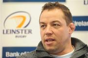 30 March 2010; Leinster forwards coach Jono Gibbes during a press conference. Leinster Rugby Office, Donnybrook, Dublin. Picture credit: Brendan Moran / SPORTSFILE