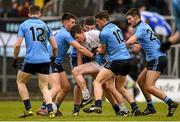 2 April 2016; Mark Hyland, Kildare, is surrounded by Dublin players, from left, Cillian O'Shea, Michael deegan, Kieran Doherty, Brian Howard, and Tom Fox. EirGrid Leinster GAA Football U21 Championship Final, Dublin v Kildare. Páirc Táilteann, Navan, Co. Meath.  Photo by Sportsfile