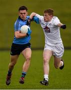 2 April 2016; Michael Deegan, Dublin, in action against Barry Kelly, Kildare. EirGrid Leinster GAA Football U21 Championship Final, Dublin v Kildare. Páirc Táilteann, Navan, Co. Meath.  Photo by Sportsfile