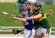2 April 2016; PJ Scully, Laois, in action against Bryan Murphy, left, and Darren Dineen, Kerry. Allianz Hurling League Division 1B Relegation Play-off, Kerry v Laois. Austin Stack Park, Tralee, Co. Kerry. Picture credit: Diarmuid Greene / SPORTSFILE