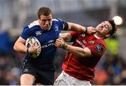 2 April 2016; Sean Cronin, Leinster, is tackled by Niall Scannell, Munster. Guinness PRO12 Round 19, Leinster v Munster. Aviva Stadium, Lansdowne Road, Dublin.  Picture credit: Ramsey Cardy / SPORTSFILE