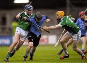 2 April 2016; David O'Callaghan, Dublin, in action against Gavin O'Mahony, left,  and Richie English, Limerick. Allianz Hurling League Division 1 Quarter-Final, Dublin v Limerick. Parnell Park, Dublin. Picture credit: Ray McManus / SPORTSFILE