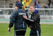 2 April 2016; Kerry manager Ciaran Carey and Laois manager Seamus Plunkett exchange a handshake after the game. Allianz Hurling League Division 1B Relegation Play-off, Kerry v Laois. Austin Stack Park, Tralee, Co. Kerry.  Picture credit: Diarmuid Greene / SPORTSFILE