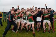 2 April 2016; The Mayo players celebrate with the JJ Fahey cup. EirGrid Connacht GAA Football U21 Championship Final. Markievicz Park, Sligo.  Picture credit: Oliver McVeigh / SPORTSFILE