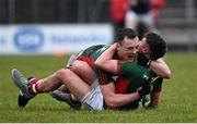 2 April 2016; Diarmuid O'Connor, Mayo, celebrates with Michael Hall at the final whistle. EirGrid Connacht GAA Football U21 Championship Final. Markievicz Park, Sligo. Picture credit: Oliver McVeigh / SPORTSFILE