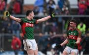 2 April 2016; Diarmuid O'Connor, Mayo, celebrates with Michael Hall at the final whistle. EirGrid Connacht GAA Football U21 Championship Final. Markievicz Park, Sligo.  Picture credit: Oliver McVeigh / SPORTSFILE