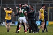 2 April 2016; Brian Reape, Mayo, celebrates with team-mates after the final whistle. EirGrid Connacht GAA Football U21 Championship Final. Markievicz Park, Sligo. Picture credit: Oliver McVeigh / SPORTSFILE