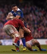 2 April 2016; Ben Te'o, Leinster, is tackled by Dave O'Callaghan, left, and Tommy O'Donnell, Munster. Guinness PRO12 Round 19, Leinster v Munster. Aviva Stadium, Lansdowne Road, Dublin.  Picture credit: Cody Glenn / SPORTSFILE