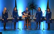 2 April 2016; Eventual winners, the Saul team of, Gareth Mc Greevy, Angela McGreevy, Grainne Laverty, Caithlin Denvir and Catherine McGrath, representing Down and Ulster, competing in the Bailéad Ghrúpa competition. All-Ireland Scór Sinsir Championship Finals. INEC, Gleneagle Hotel, Killarney, Co. Kerry. Picture credit: Piaras Ó Mídheach / SPORTSFILE