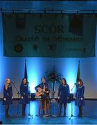 2 April 2016; Eventual winners, the Saul team of, Gareth Mc Greevy, Angela McGreevy, Grainne Laverty, Caithlin Denvir and Catherine McGrath, representing Down and Ulster, competing in the Bailéad Ghrúpa competition. All-Ireland Scór Sinsir Championship Finals. INEC, Gleneagle Hotel, Killarney, Co. Kerry. Picture credit: Piaras Ó Mídheach / SPORTSFILE