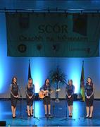 2 April 2016; The St Patrick's Ardagh team of, Sarah Hanley, Ailish Comerford, Samantha McHale, Eilish McLoughlin and Riona Lynch, representing Longford and Leinster, competing in the Bailéad Ghrúpa competition. All-Ireland Scór Sinsir Championship Finals. INEC, Gleneagle Hotel, Killarney, Co. Kerry. Picture credit: Piaras Ó Mídheach / SPORTSFILE
