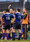 2 April 2016; Cian Healy, Leinster, is shown a yellow card by Referee Ian Davies. Guinness PRO12 Round 19, Leinster v Munster. Aviva Stadium, Lansdowne Road, Dublin.  Picture credit: Ramsey Cardy / SPORTSFILE